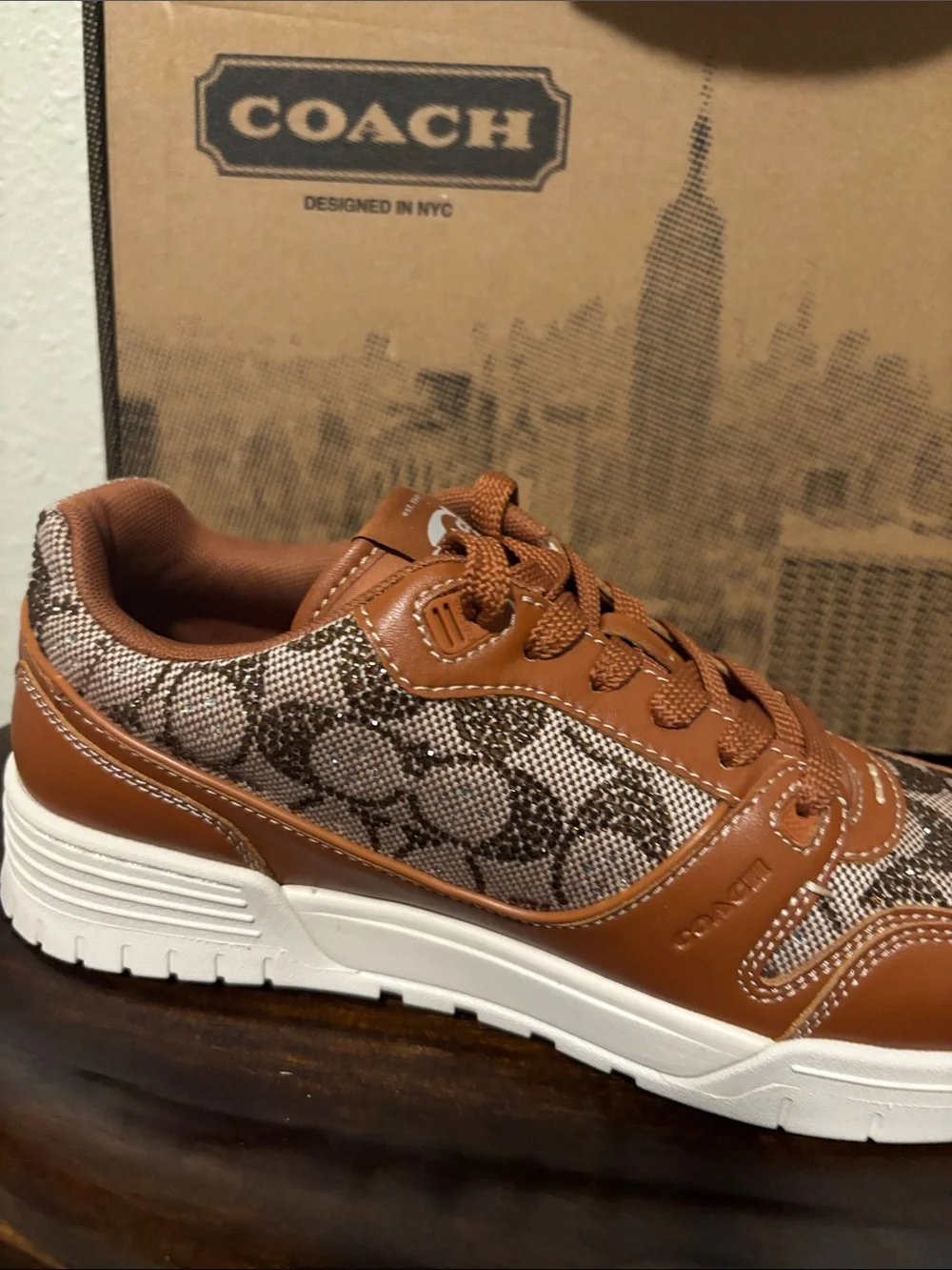 Coach Brown Leather & Monogram Canvas Sneakers with White Sole